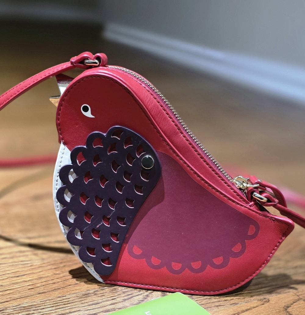 Kate Spade New York Ooh La La Red Carpet Bird Crossbody Purse Leather